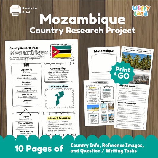 Mozambique Country Research Project Worksheets and Activity Pages