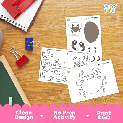 Mud Crab Cut and Paste Craft and Coloring Activity Worksheets