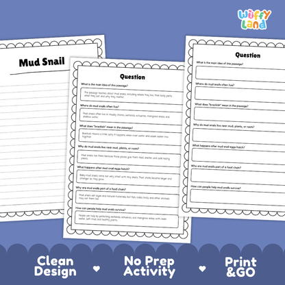 Mud Snail Reading Passage and Questions Worksheets with Answer Key