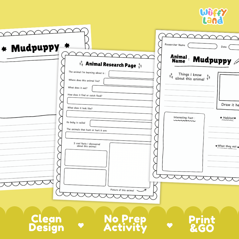 Mudpuppy Animal Research Page Worksheets