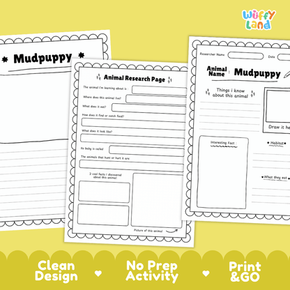 Mudpuppy Animal Research Page Worksheets