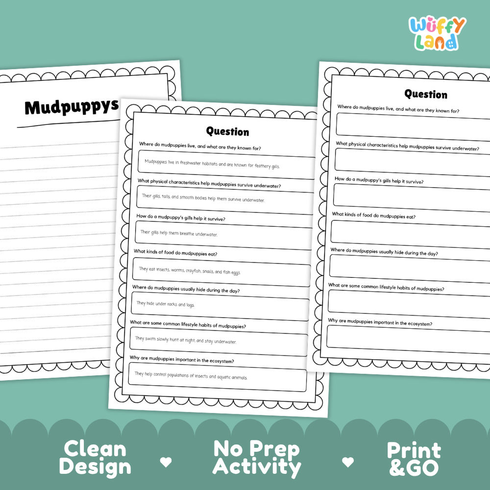 Mudpuppy Reading Passage and Comprehension Questions Worksheets