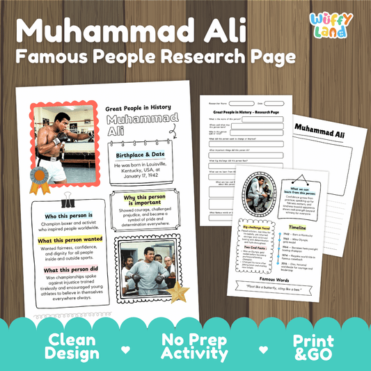 Muhammad Ali Famous People Research Page Worksheets and Biography Activity