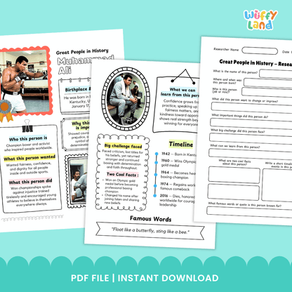 Muhammad Ali Famous People Research Page Worksheets and Biography Activity