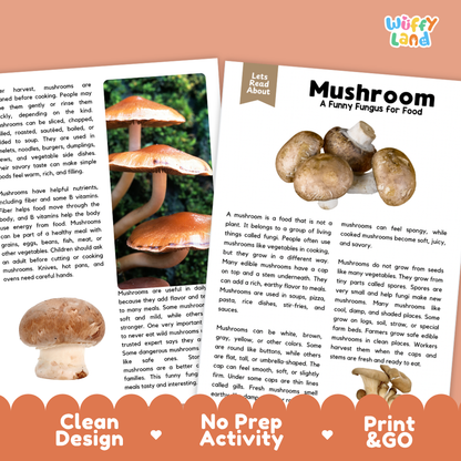 Teacher answer key page showing complete question solutions for mushroom reading comprehension practice