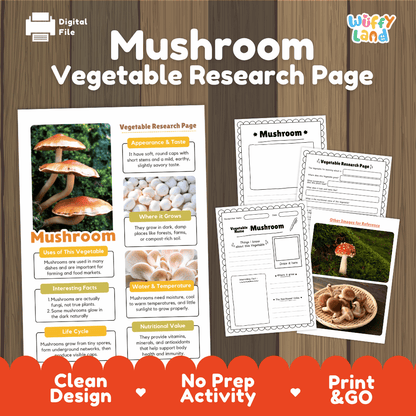 Mushroom Vegetable Research Page Worksheets and Fact Sheet