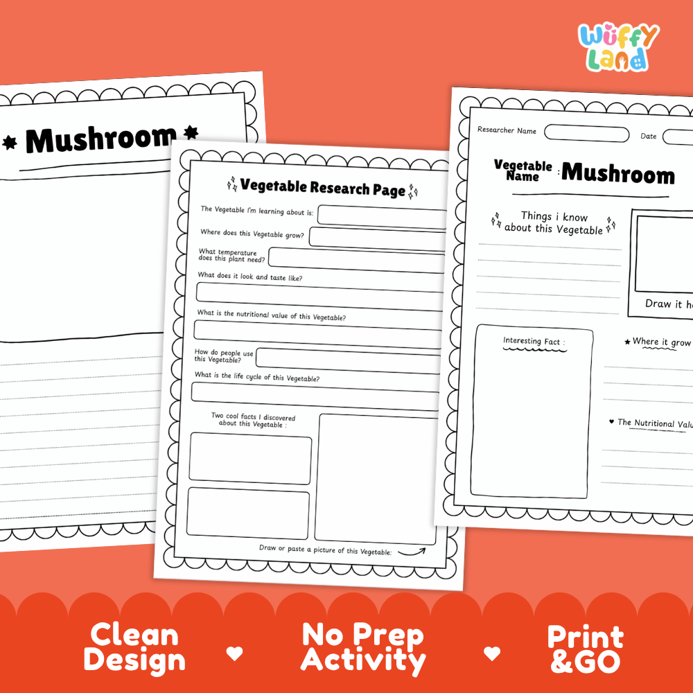 Mushroom Vegetable Research Page Worksheets and Fact Sheet