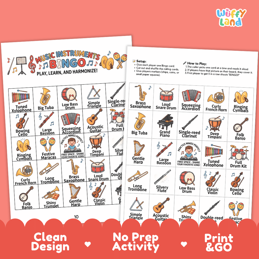 Music Instruments BINGO Games Printable Activity