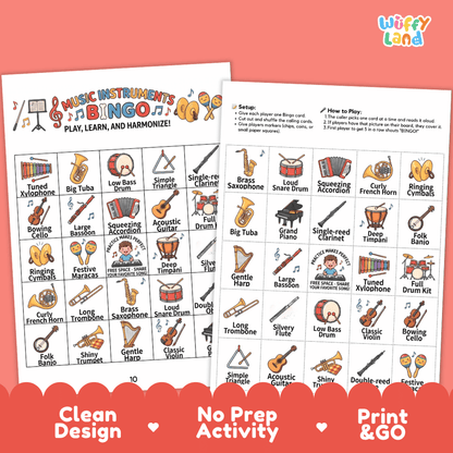 Music Instruments BINGO Games Printable Activity