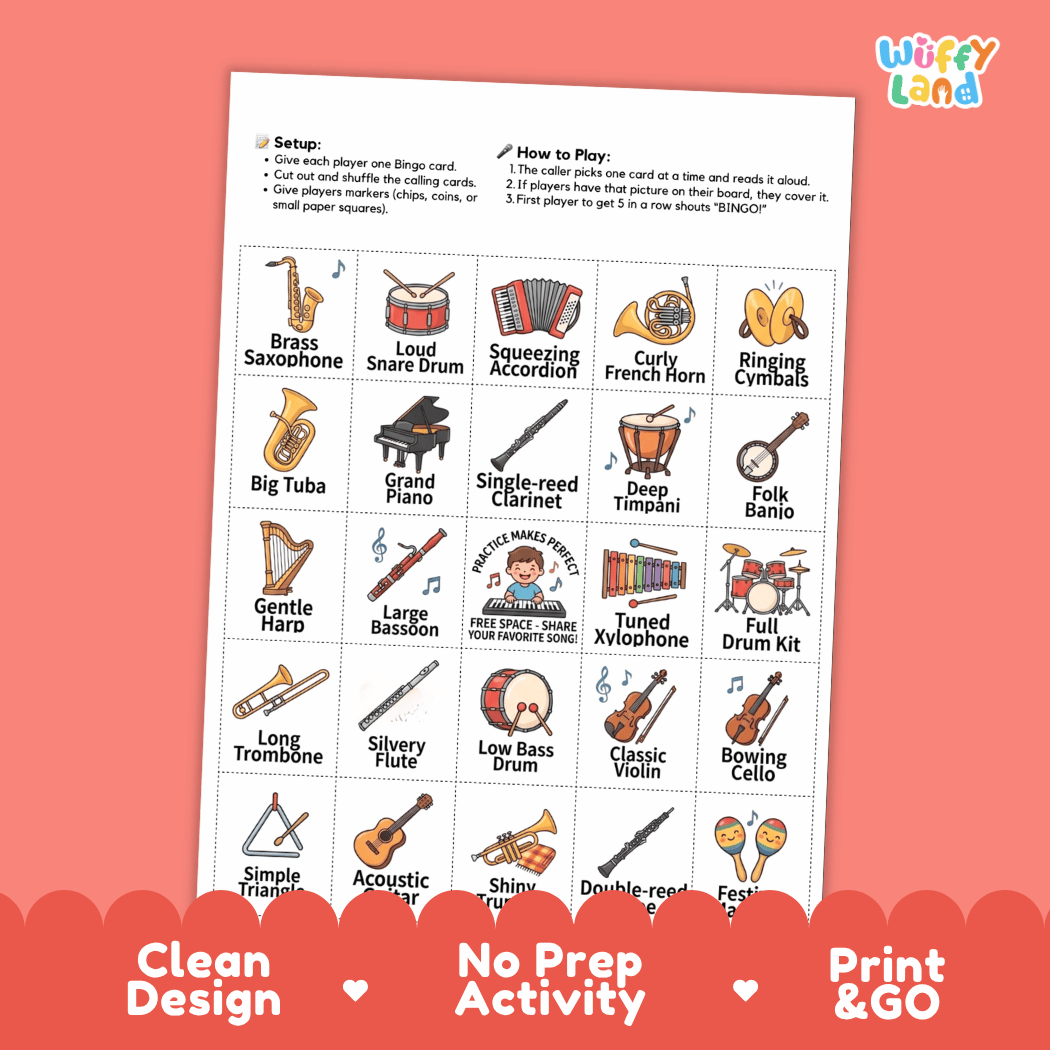 Music Instruments BINGO Games Printable Activity