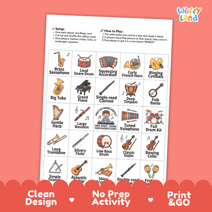 Music Instruments BINGO Games Printable Activity