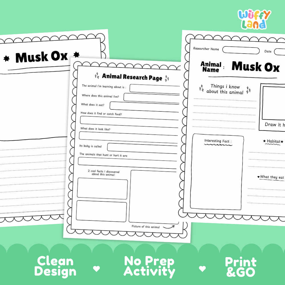 Musk Ox Animal Research Page Worksheets