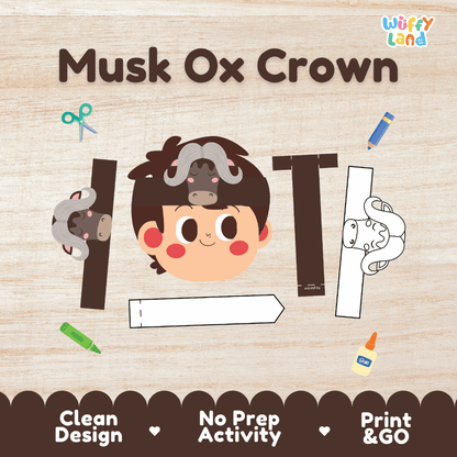 Musk Ox Crown Arctic Animal Hat Printable Craft Activity Headband Cutouts