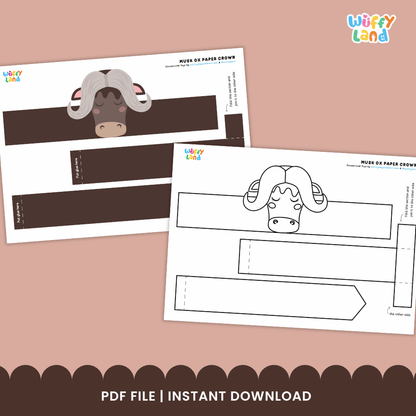 Musk Ox Crown Arctic Animal Hat Printable Craft Activity Headband Cutouts