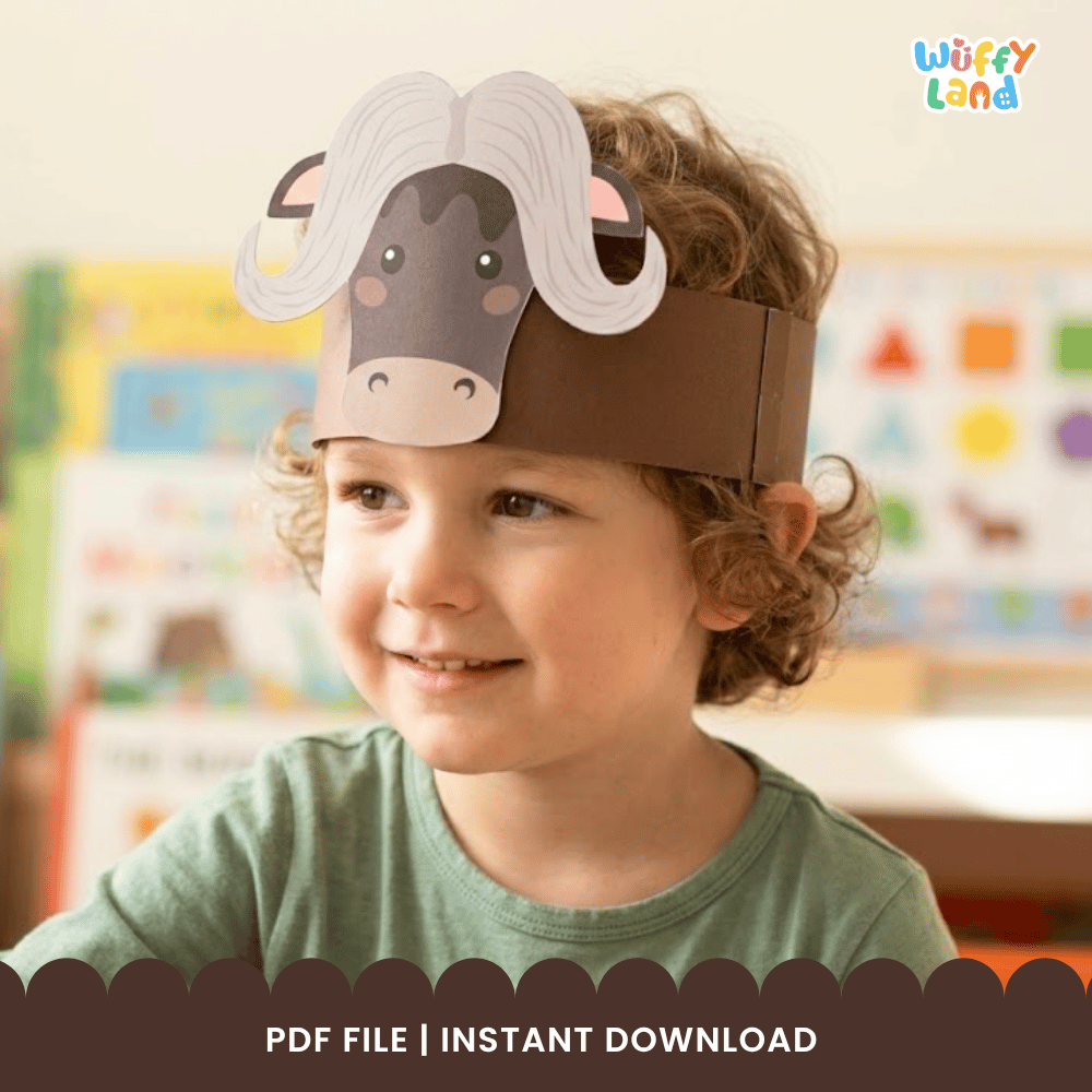 Musk Ox Crown Arctic Animal Hat Printable Craft Activity Headband Cutouts