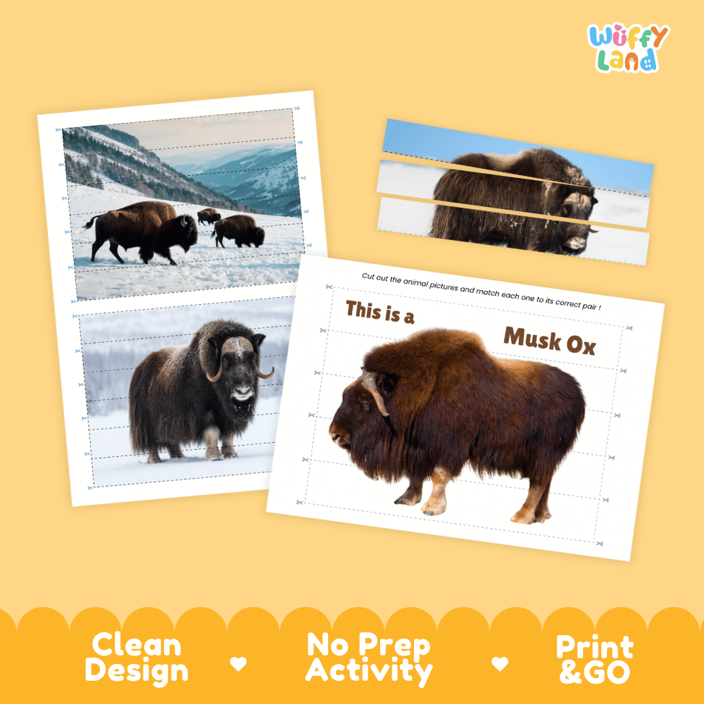 Musk Ox Cut and Match Puzzle Activity Worksheets