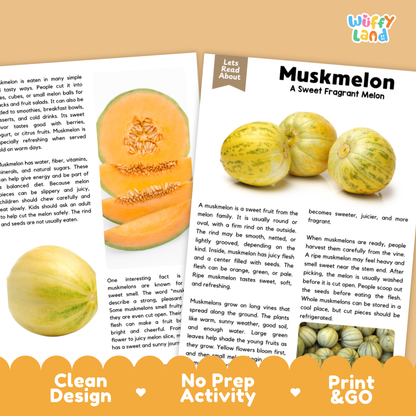 Teacher answer key page showing complete question solutions for Muskmelon nature and science reading comprehension practice