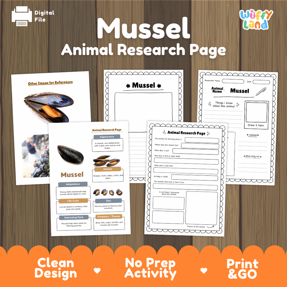 Mussel Animal Research Page Worksheets and Fact Sheet Activity