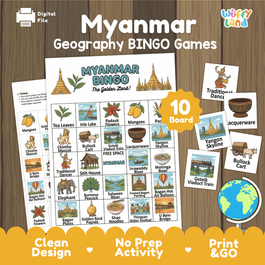 Myanmar Geography BINGO Game | Burmese Culture and Landmarks Printable Activity