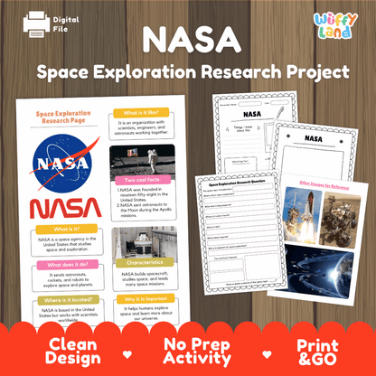 NASA Space Exploration Research Project Pages and Worksheets