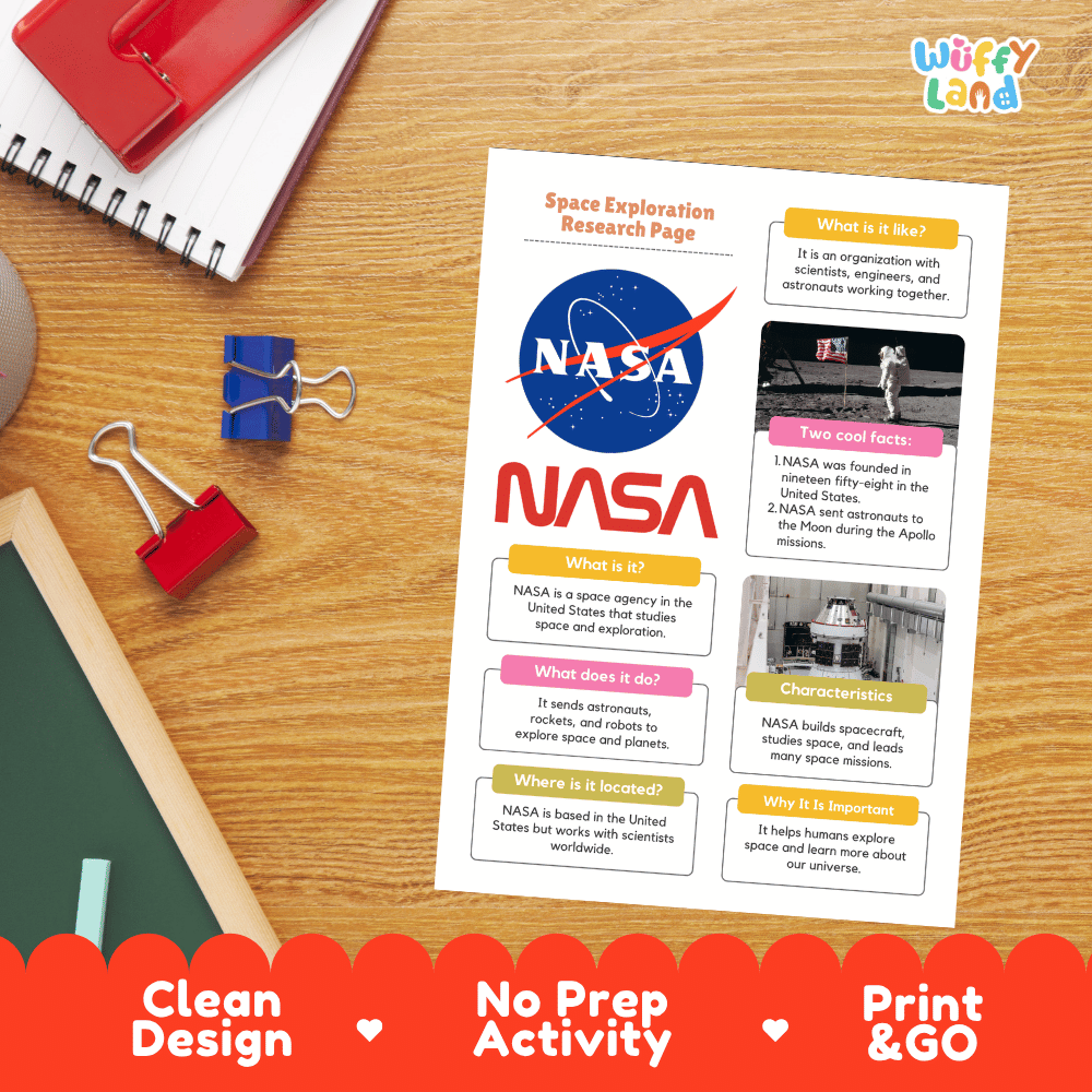 NASA Space Exploration Research Project Pages and Worksheets
