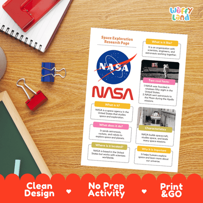 NASA Space Exploration Research Project Pages and Worksheets