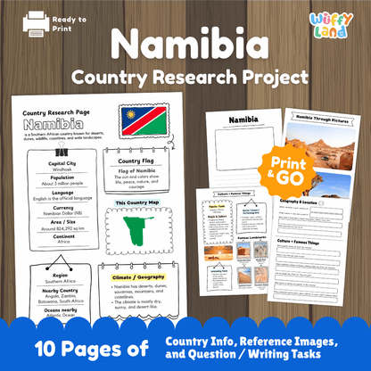 Namibia Country Research Project Printable Worksheets and Activities