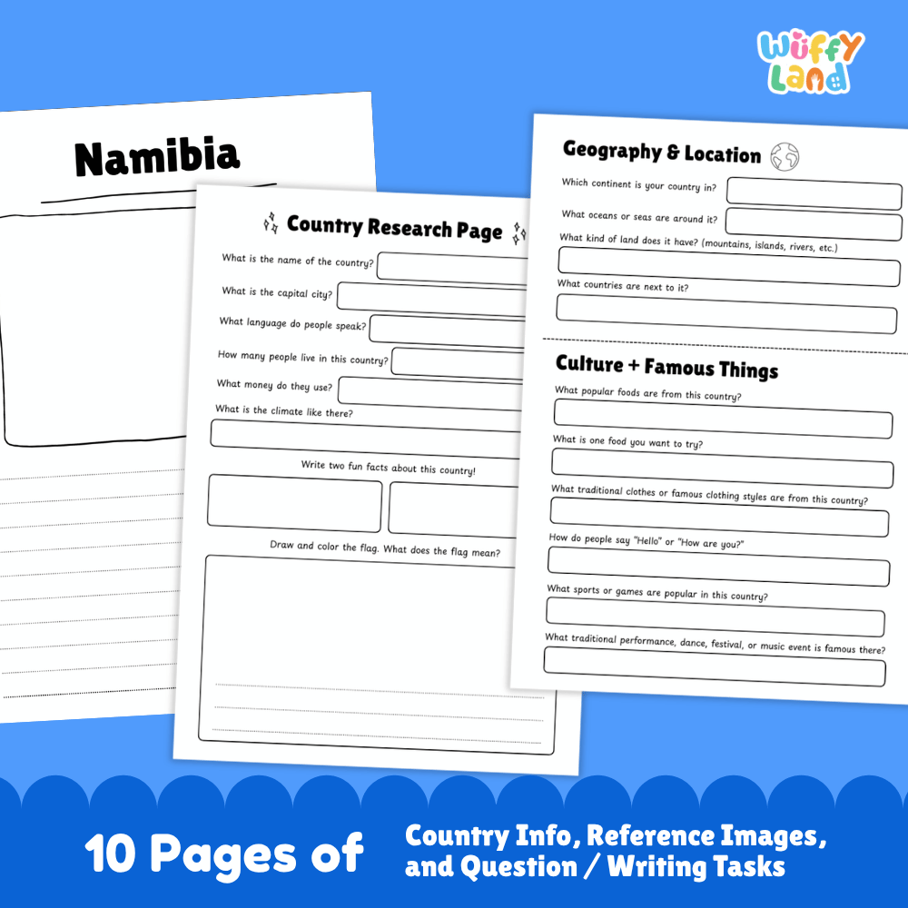 Namibia Country Research Project Printable Worksheets and Activities