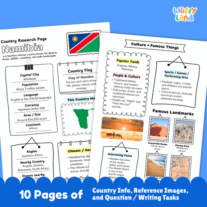 Namibia Country Research Project Printable Worksheets and Activities
