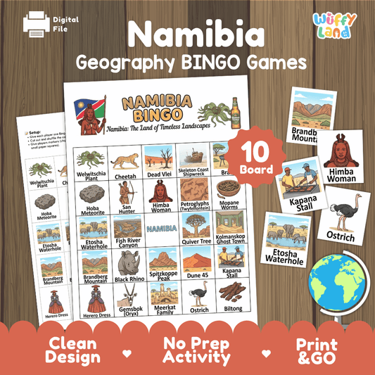 Namibia Geography Bingo Games Printable Country Study Activities