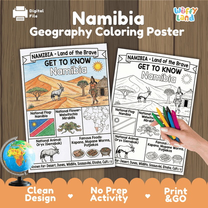 Namibia Geography Coloring Poster and Fact Sheet Printable Worksheets