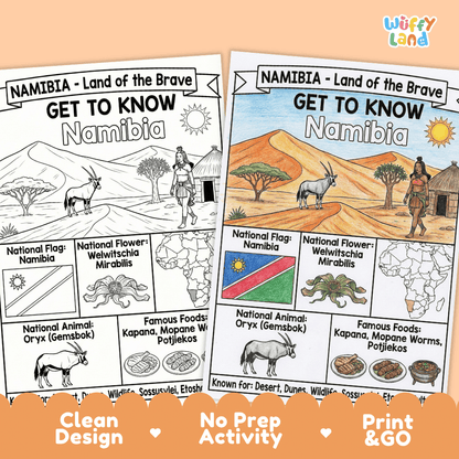 Namibia Geography Coloring Poster and Fact Sheet Printable Worksheets