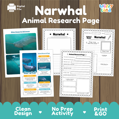 Narwhal Animal Research Page Worksheets Writing Activity