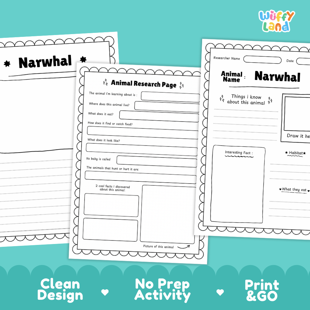Narwhal Animal Research Page Worksheets Writing Activity