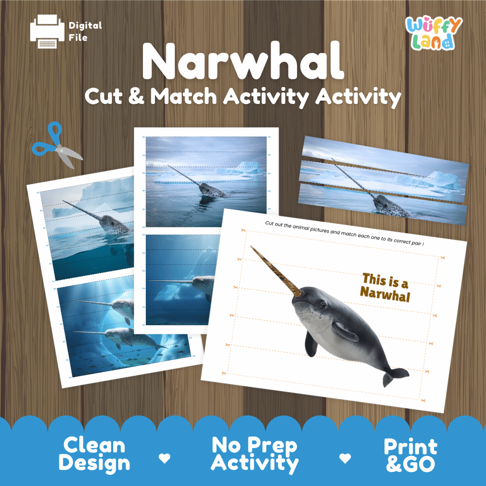 Narwhal Cut and Match Puzzle Activity Worksheets