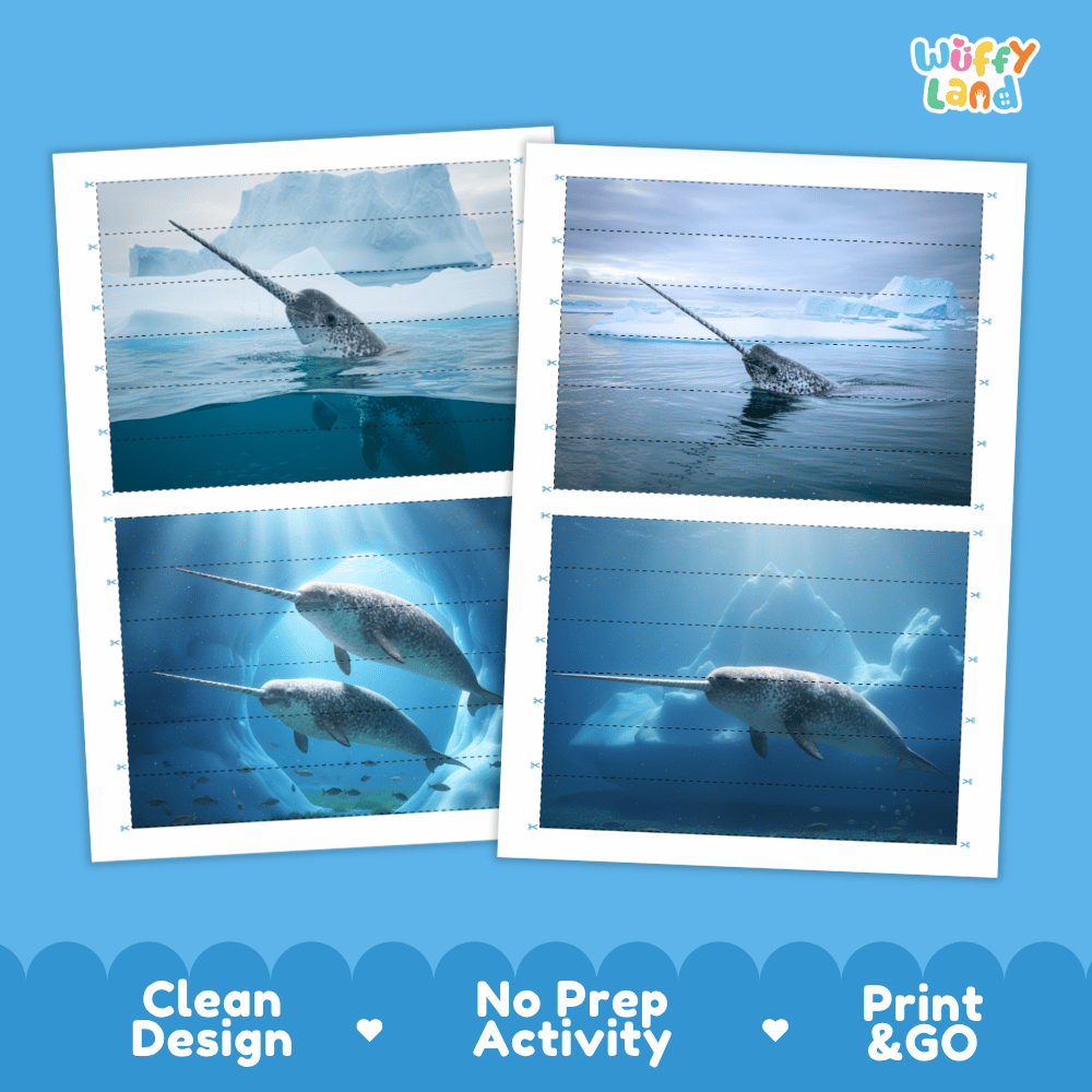 Narwhal Cut and Match Puzzle Activity Worksheets