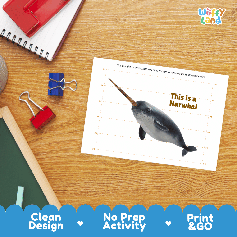 Narwhal Cut and Match Puzzle Activity Worksheets