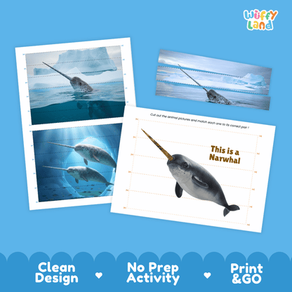 Narwhal Cut and Match Puzzle Activity Worksheets