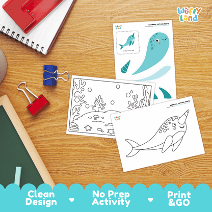 Narwhal Cut and Paste Craft and Coloring Activity Worksheets