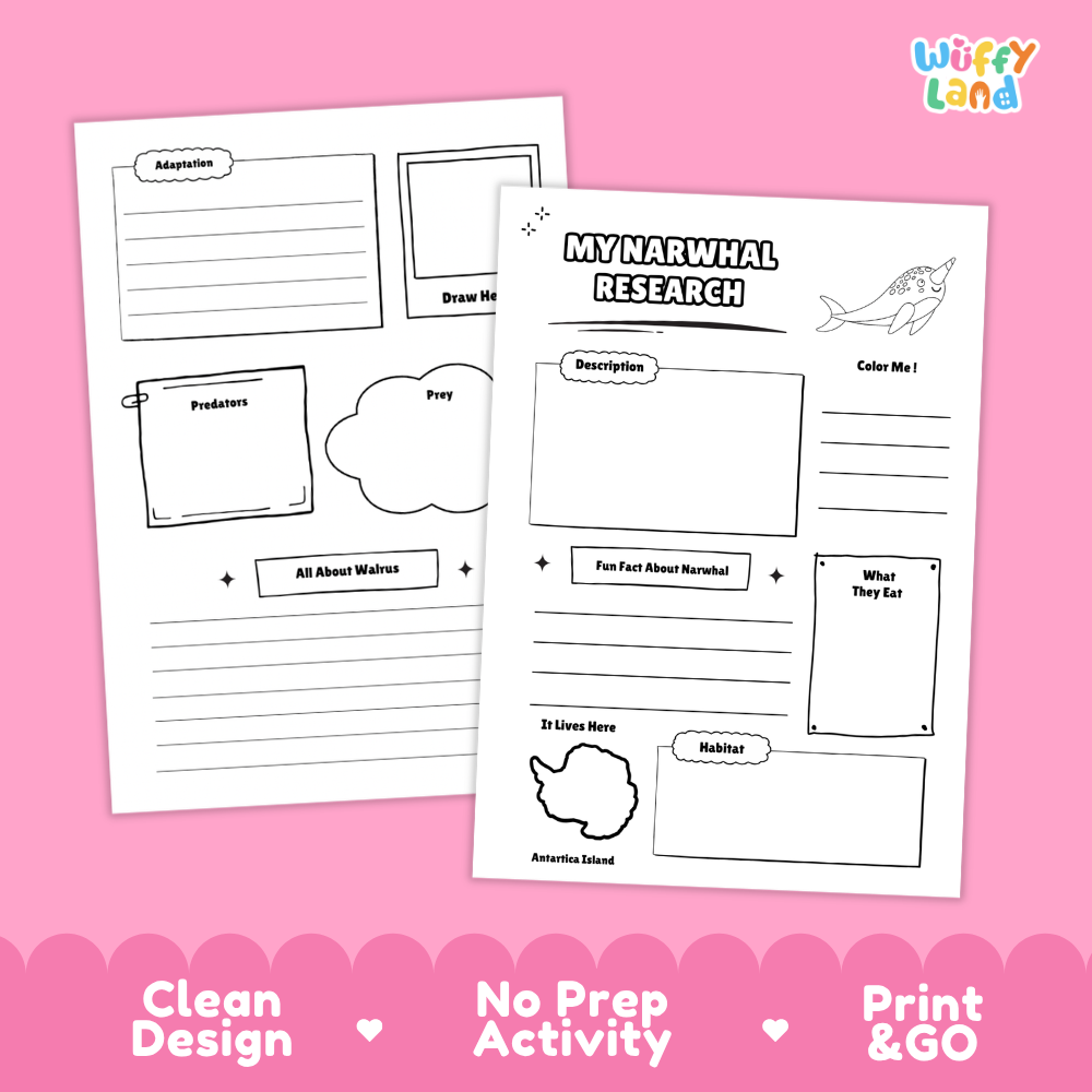 Narwhal Science and Writing Craft Activity Worksheets