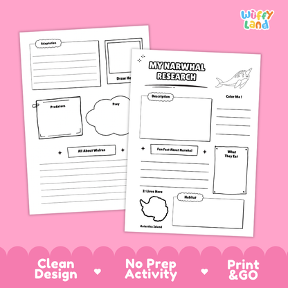 Narwhal Science and Writing Craft Activity Worksheets