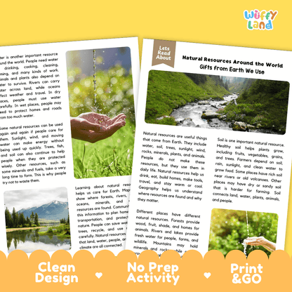 Teacher answer key page showing complete question solutions for natural resources around the world reading comprehension practice