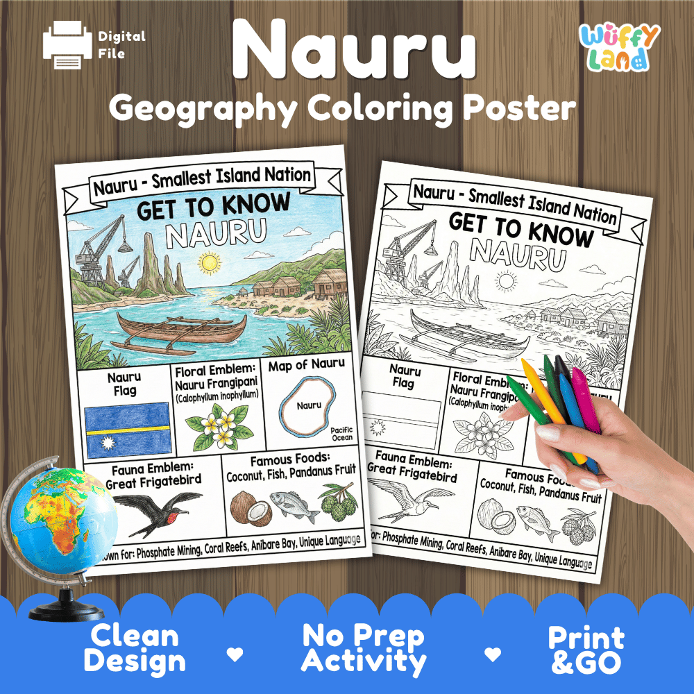 Nauru Geography Coloring Poster | Oceania Country Study Research Worksheet Activity