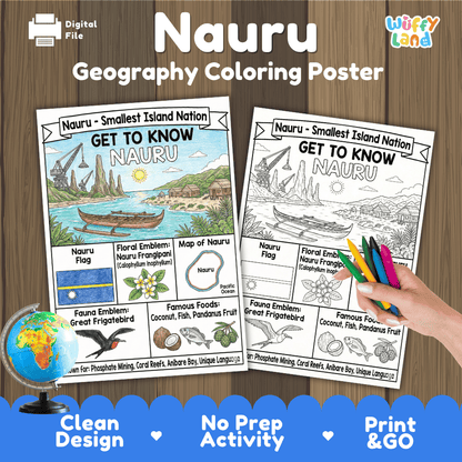 Nauru Geography Coloring Poster | Oceania Country Study Research Worksheet Activity