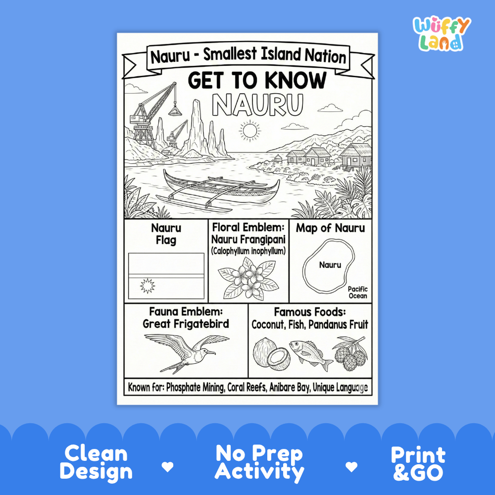Nauru Geography Coloring Poster | Oceania Country Study Research Worksheet Activity