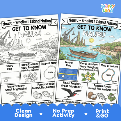 Nauru Geography Coloring Poster | Oceania Country Study Research Worksheet Activity