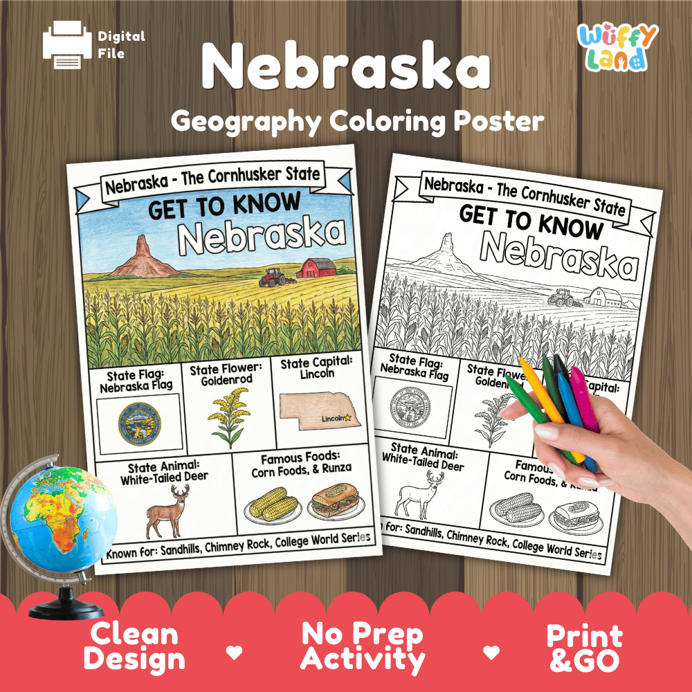 Nebraska Geography Coloring Poster Worksheets