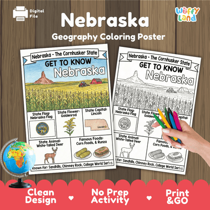 Nebraska Geography Coloring Poster Worksheets