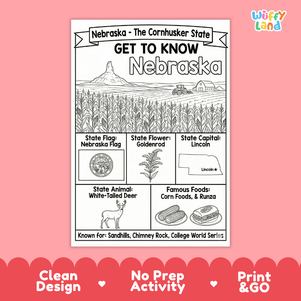 Nebraska Geography Coloring Poster Worksheets