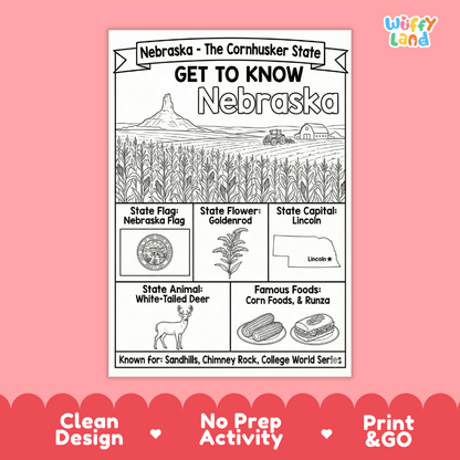 Nebraska Geography Coloring Poster Worksheets